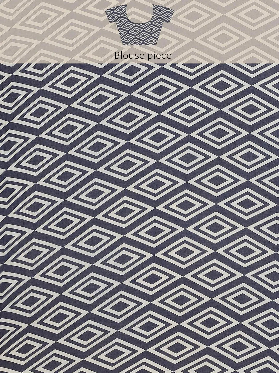 Blue Printed Cotton Saree - Libas 