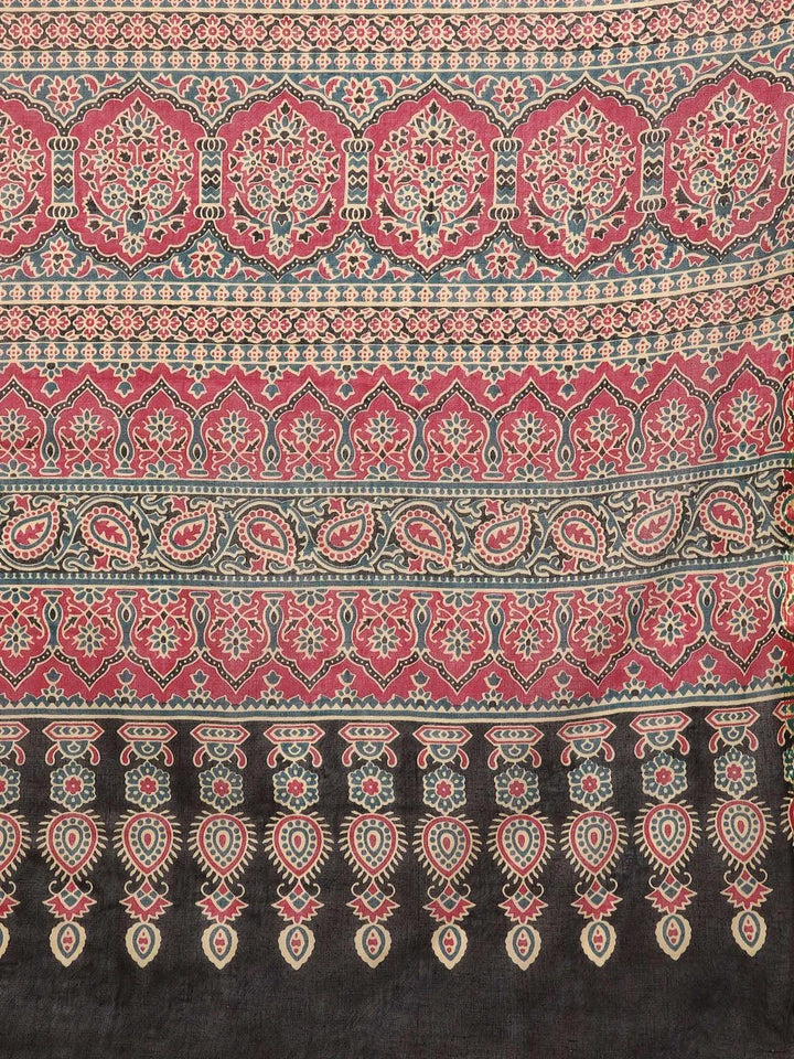 Blue Printed Cotton Saree - Libas