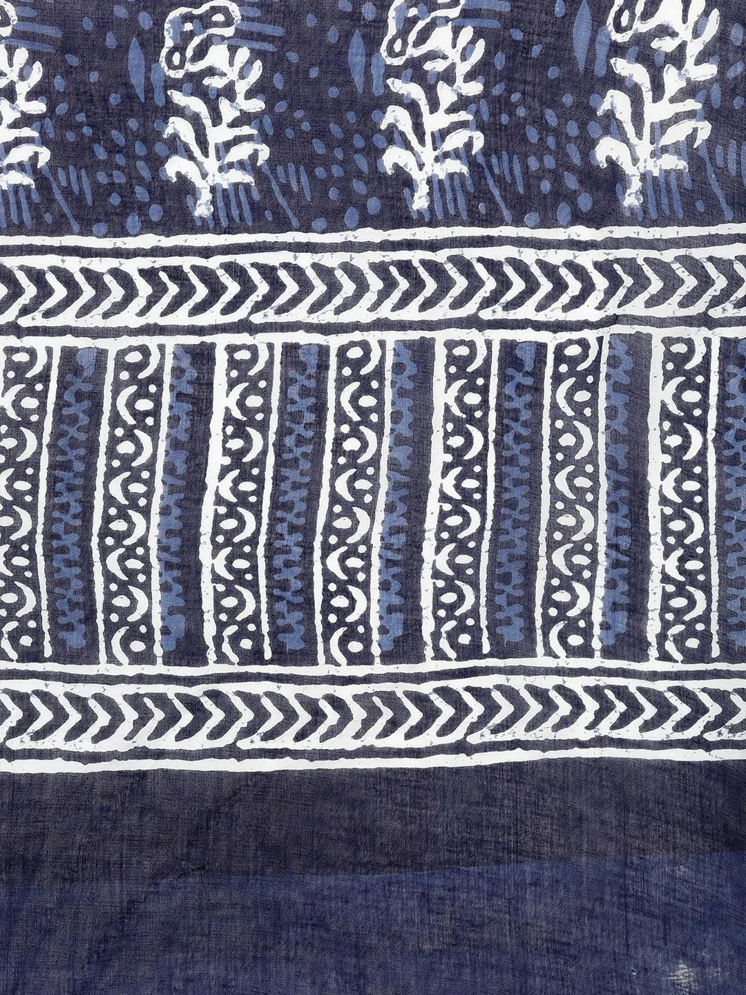 Blue Printed Cotton Saree - Libas 