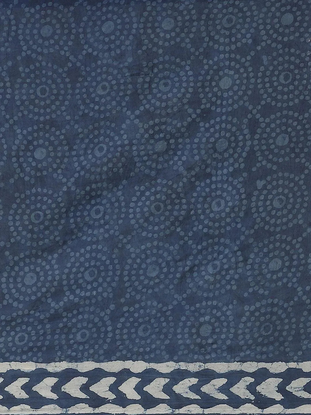 Blue Printed Cotton Saree - Libas 