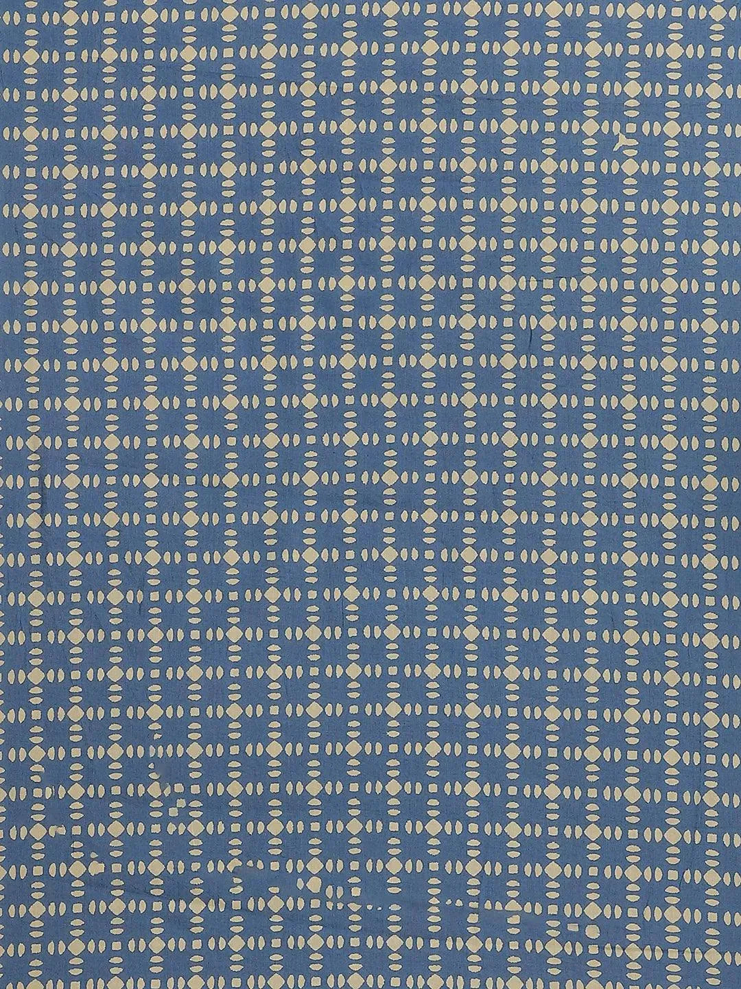Blue Printed Cotton Saree - Libas 