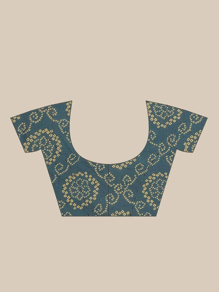 Blue Printed Cotton Saree - Libas