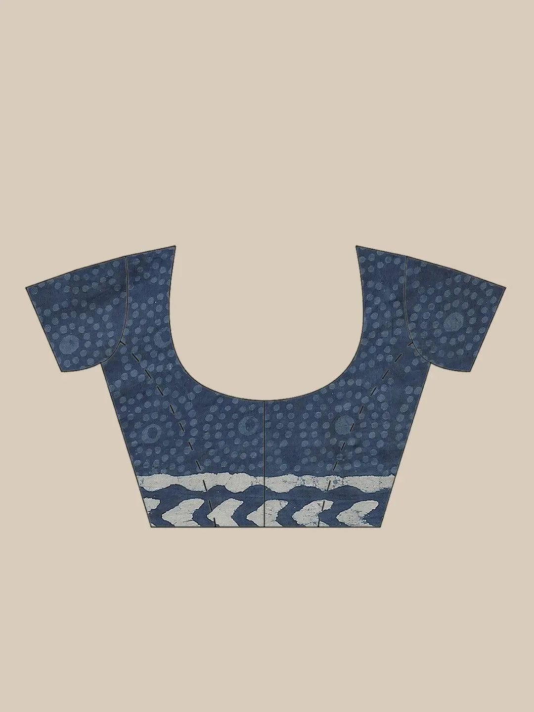 Blue Printed Cotton Saree - Libas 