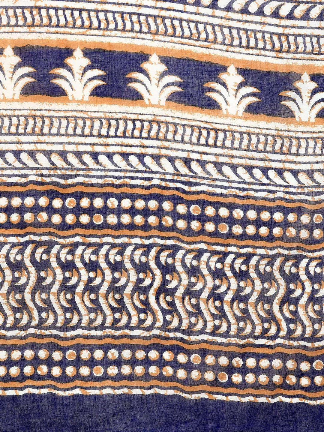 Blue Printed Cotton Saree - Libas 