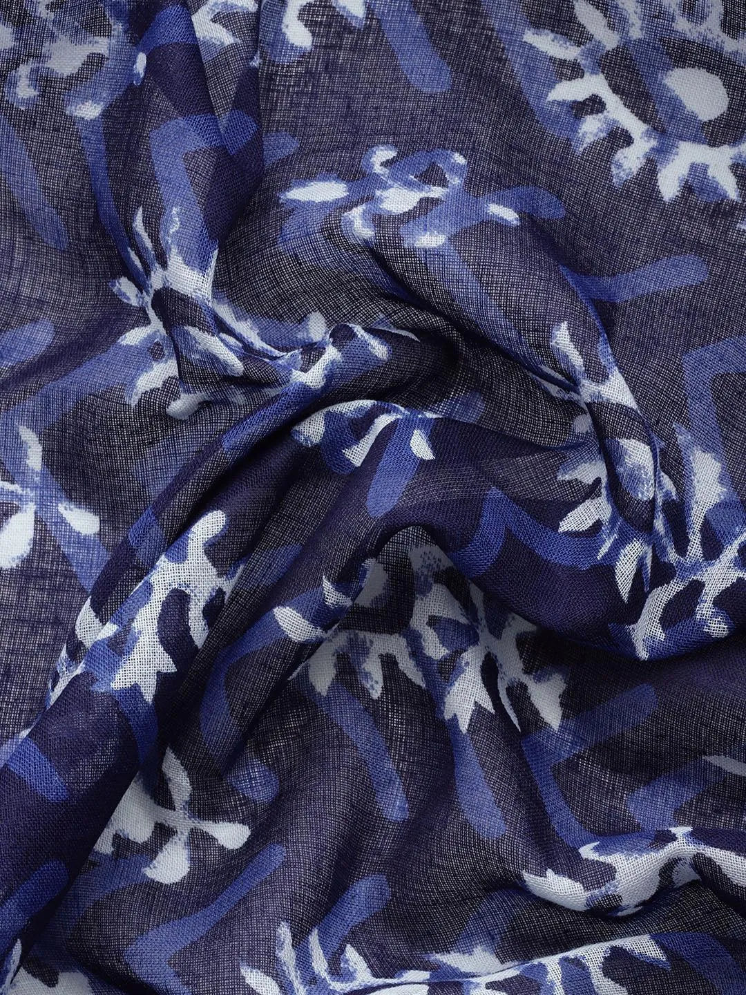 Blue Printed Cotton Saree - Libas 