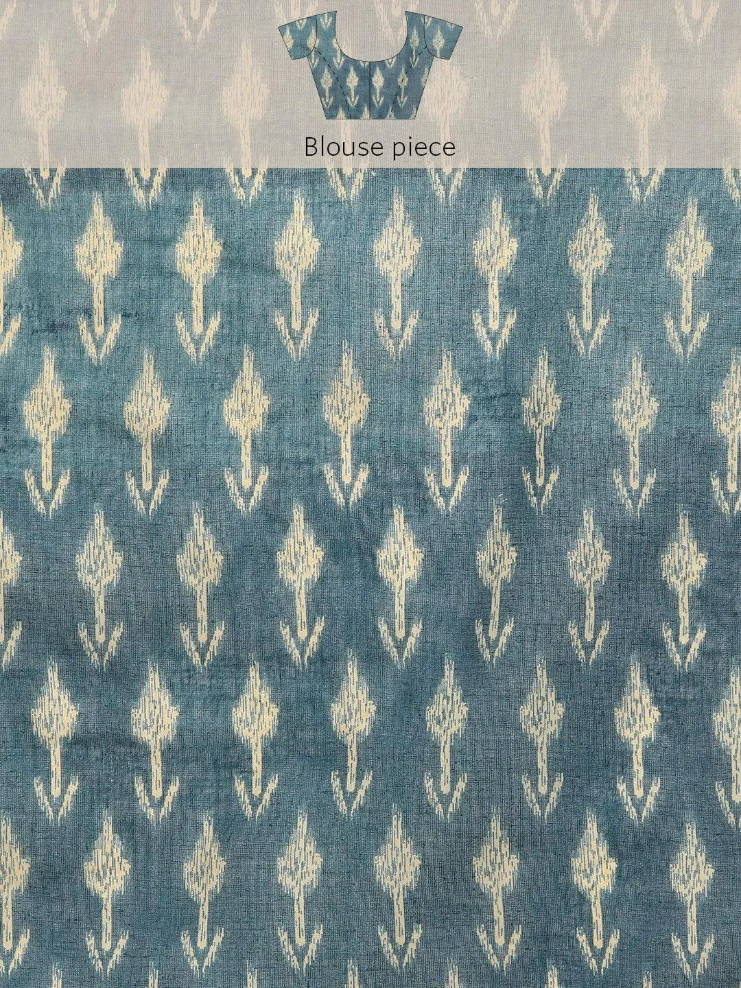 Blue Printed Cotton Saree - Libas 