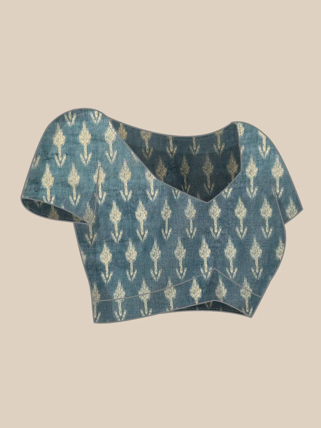 Blue Printed Cotton Saree - Libas 