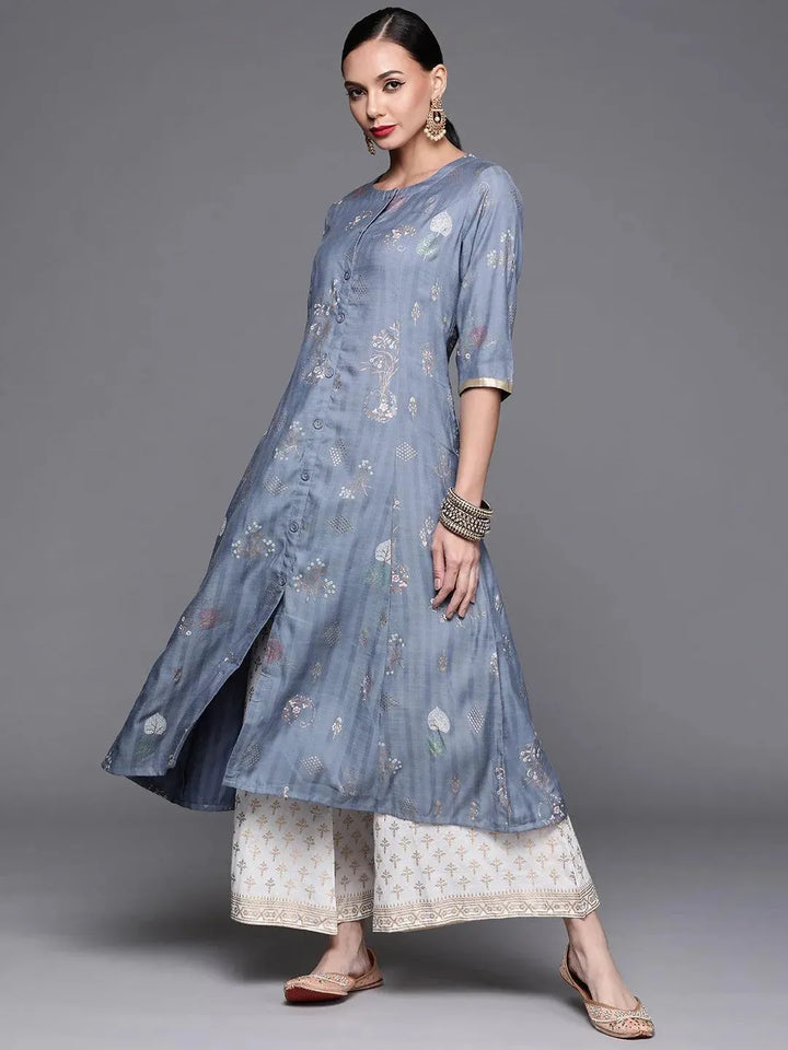 Blue Printed Cotton Silk Kurta - Libas
