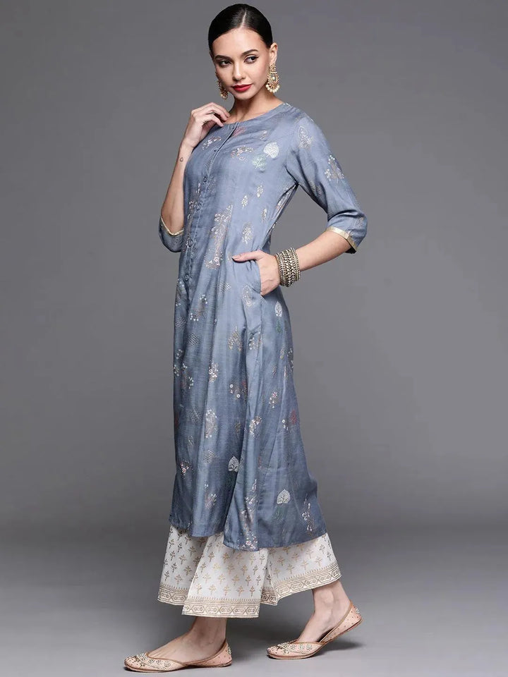 Blue Printed Cotton Silk Kurta - Libas