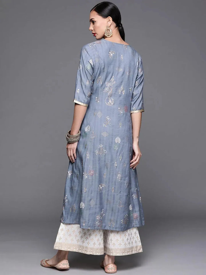 Blue Printed Cotton Silk Kurta - Libas