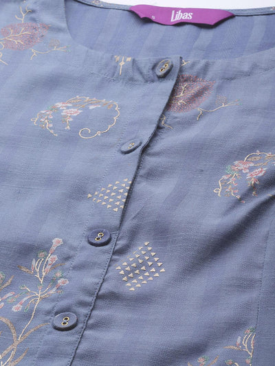 Blue Printed Cotton Silk Kurta - Libas