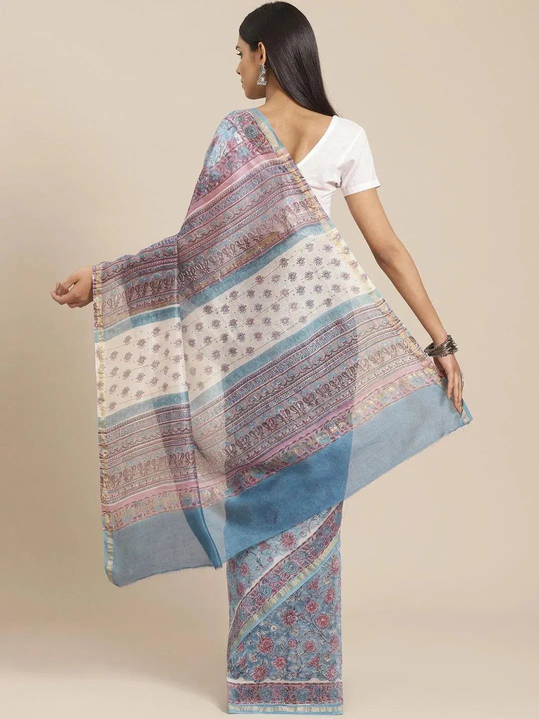 

Blue Printed Cotton Silk Saree