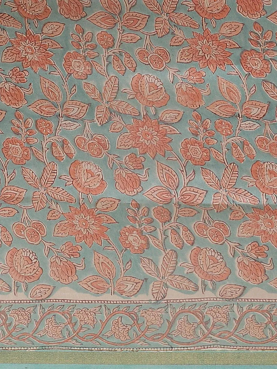 Blue Printed Cotton Silk Saree - Libas 