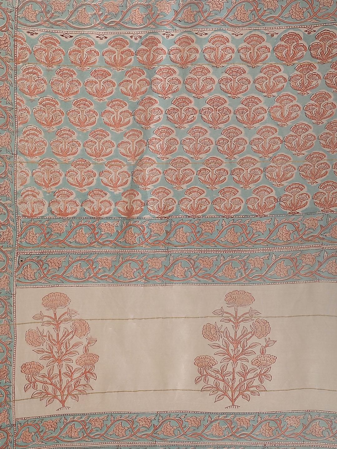Blue Printed Cotton Silk Saree - Libas