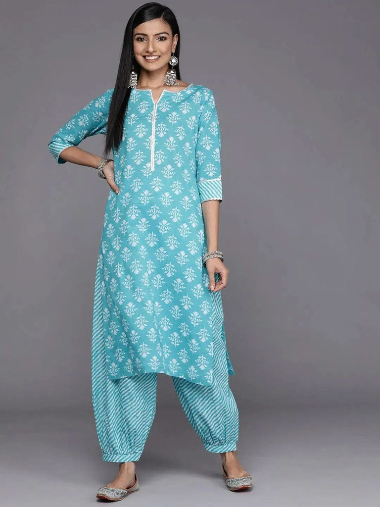 Libas Blue Printed Cotton Straight Kurta