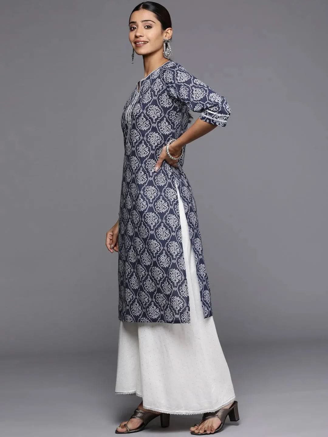 

Blue Printed Cotton Straight Kurta