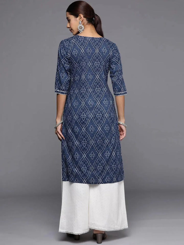 Blue Printed Cotton Straight Kurta - Libas