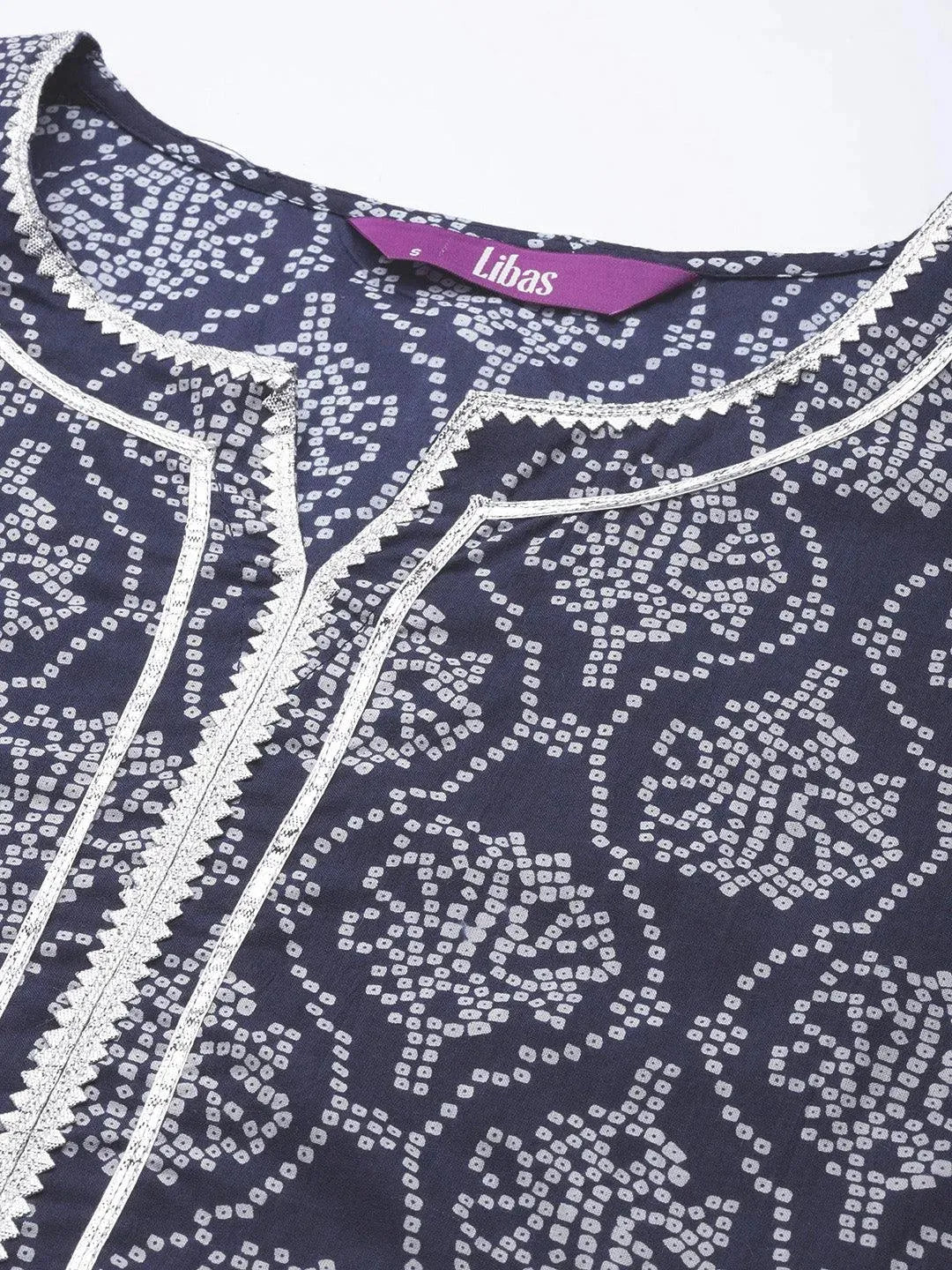 Blue Printed Cotton Straight Kurta - Libas 