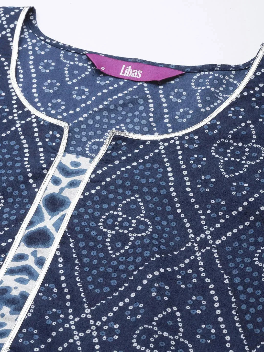 Blue Printed Cotton Straight Kurta - Libas 