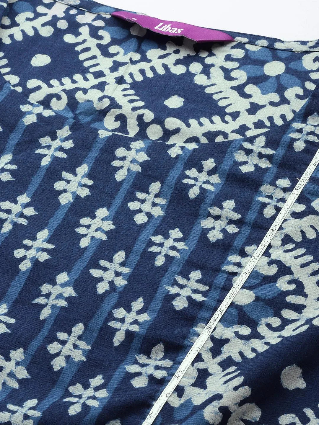 Blue Printed Cotton Straight Kurta - Libas 