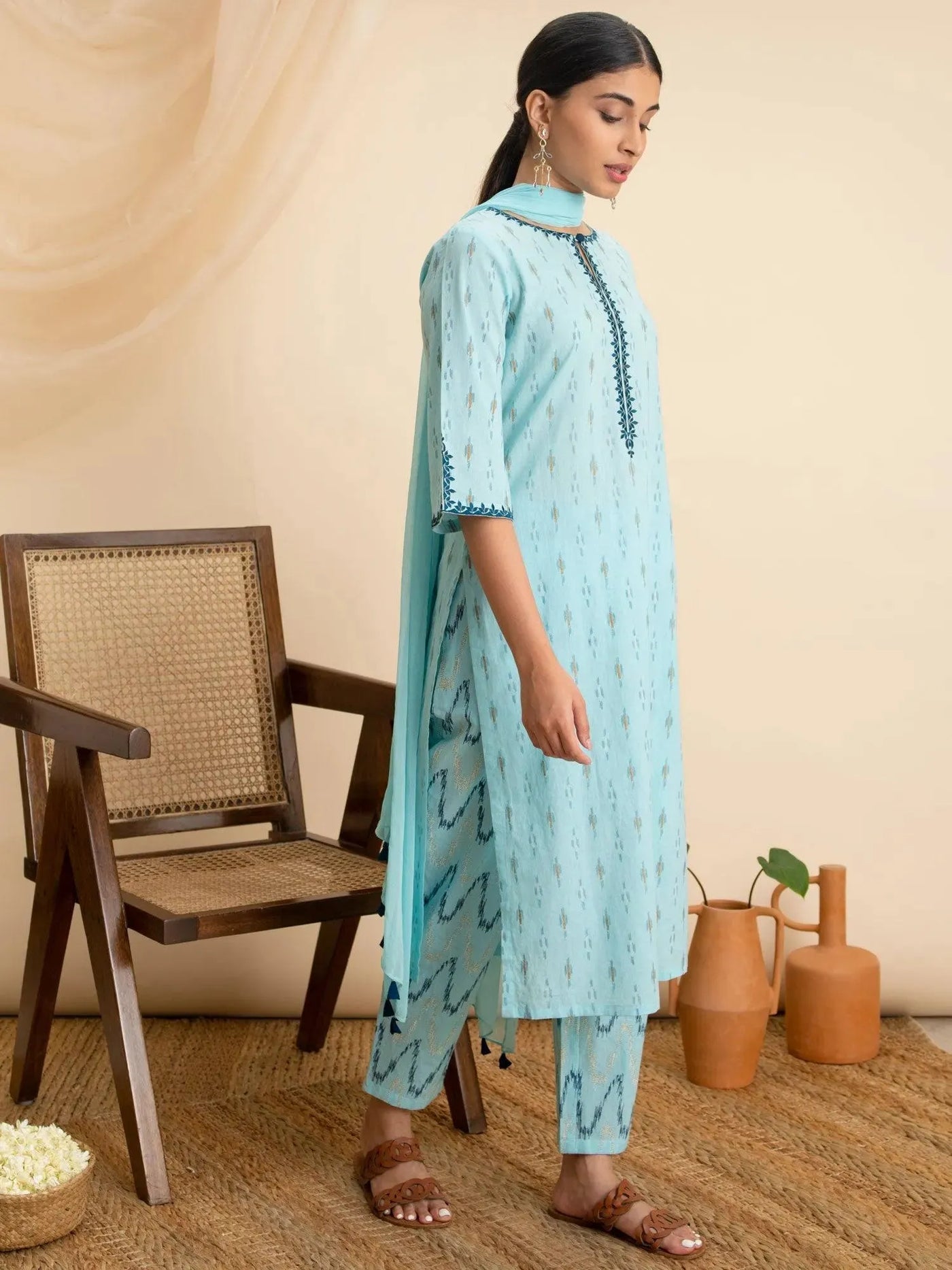 Blue Printed Cotton Suit Set - Libas