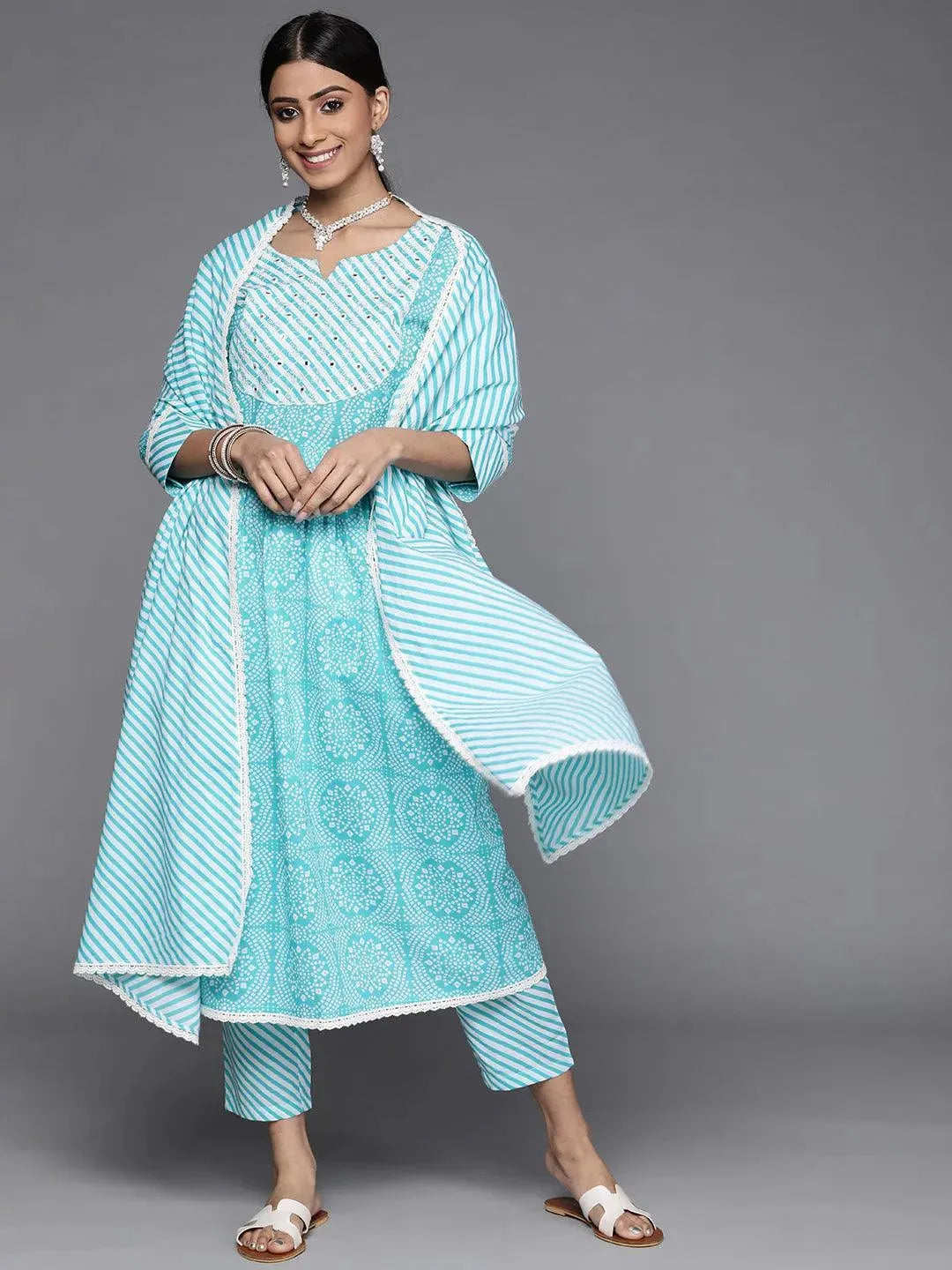 Blue Printed Cotton Suit Set - Libas