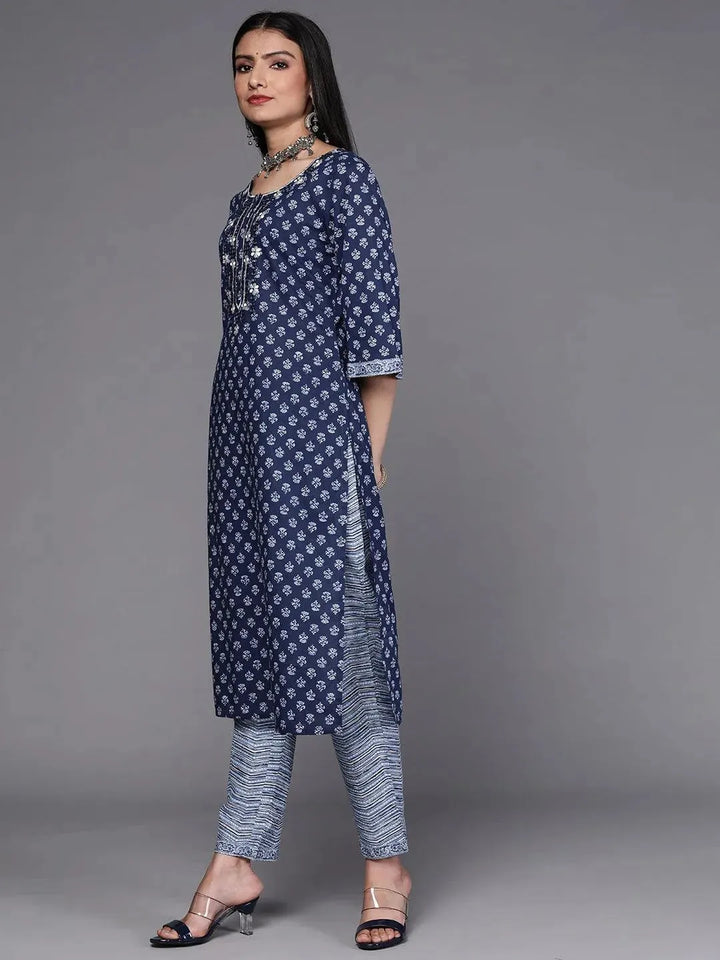 Blue Printed Cotton Suit Set - Libas
