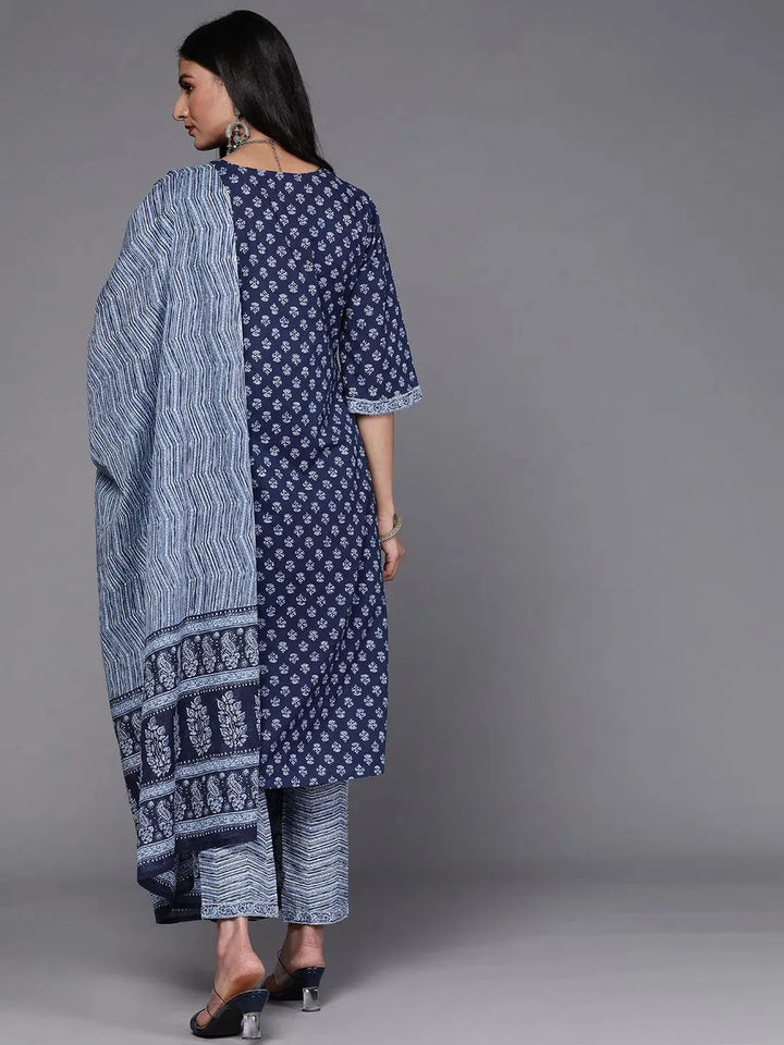 Blue Printed Cotton Suit Set - Libas