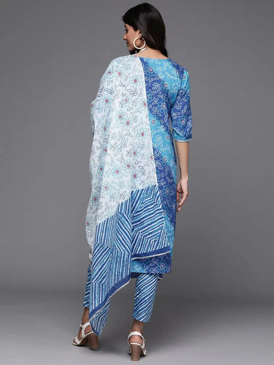 Blue Printed Cotton Suit Set - Libas