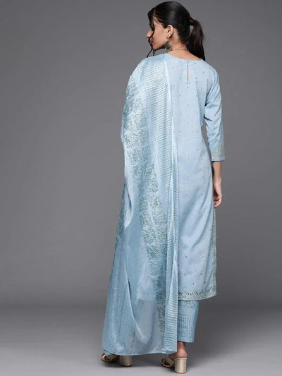 Blue Printed Cotton Suit Set - Libas