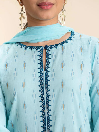 Blue Printed Cotton Suit Set - Libas