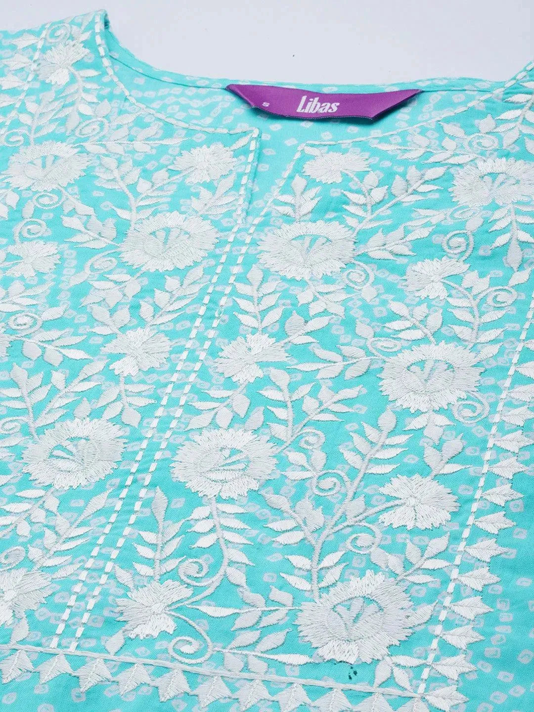 Blue Printed Cotton Suit Set - Libas 