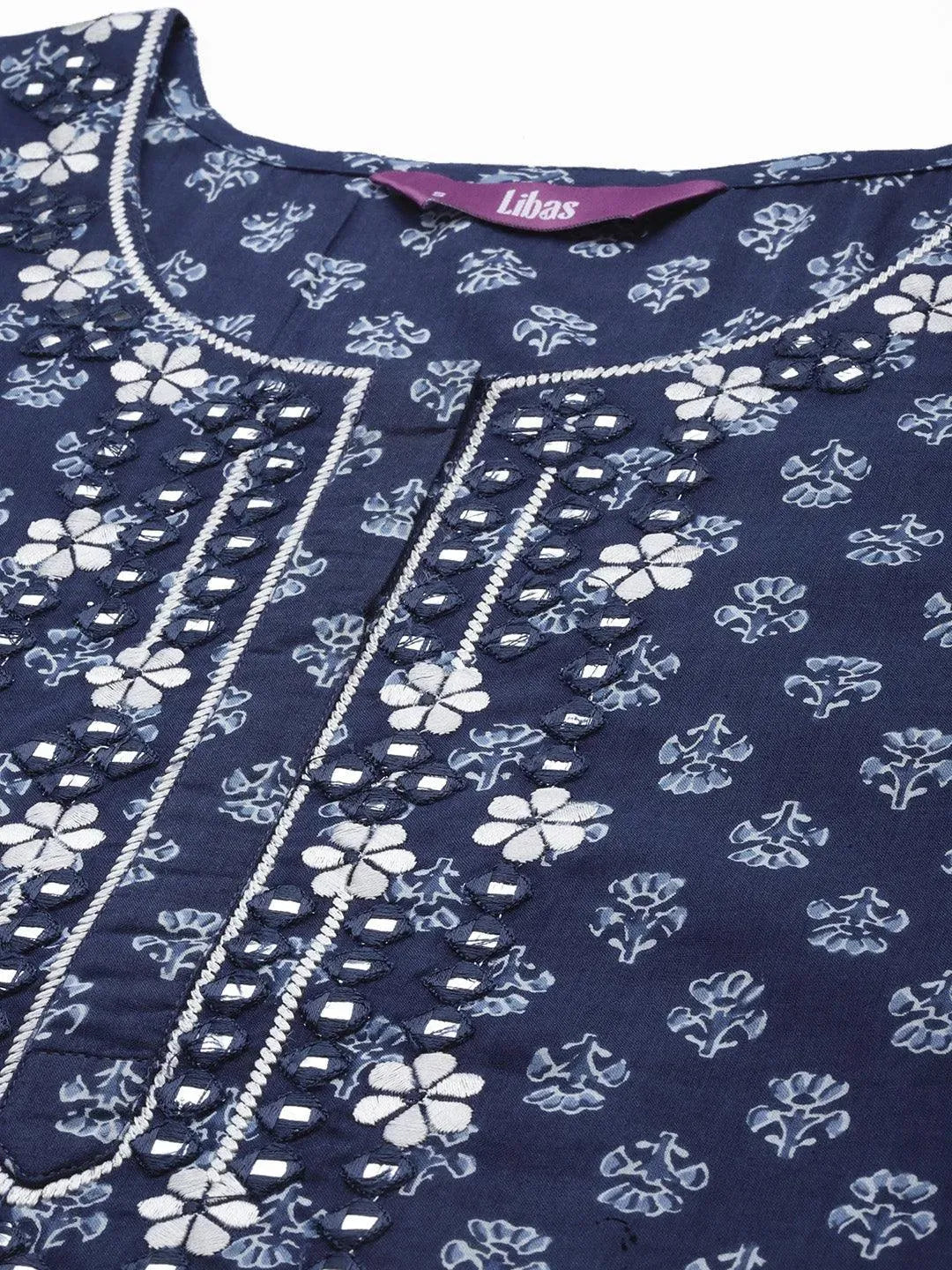Blue Printed Cotton Suit Set - Libas 