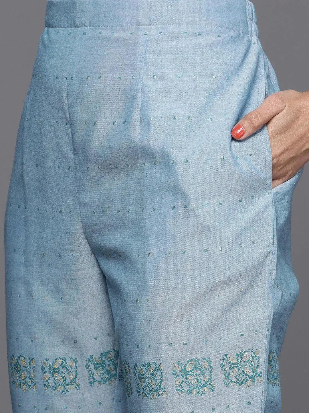 Blue Printed Cotton Suit Set - Libas 