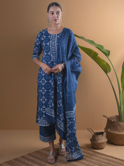 Blue Printed Cotton Suit Set - Libas