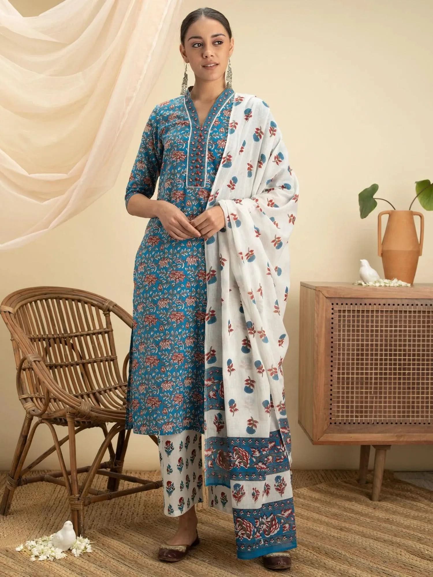 

Buy Blue Printed Cotton Suit Set - 13025O-XS | Libas Ethnic Wear Online