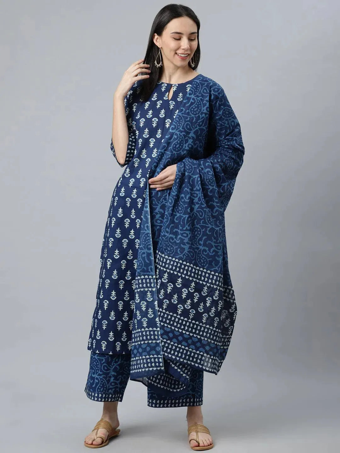 Blue Printed Cotton Suit Set - Libas