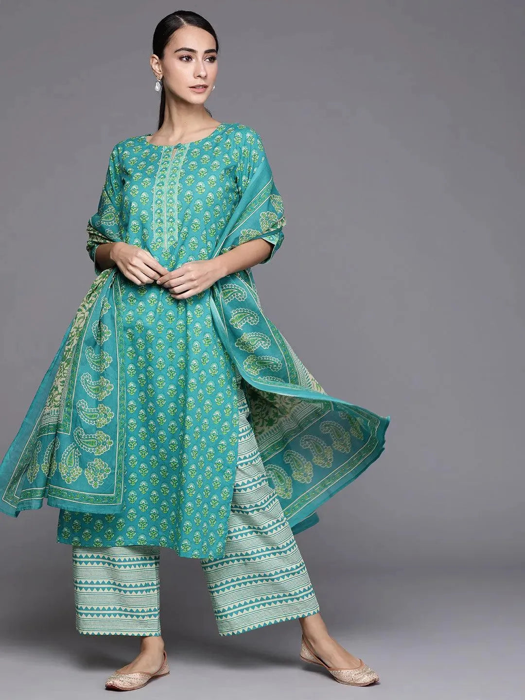 Blue Printed Cotton Suit Set - Libas