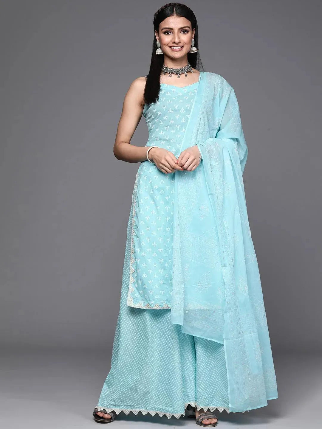 Blue Printed Cotton Suit Set - Libas