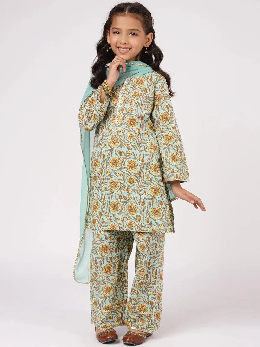 Blue Printed Cotton Suit Set - Libas