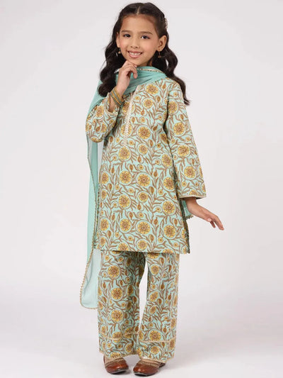 Blue Printed Cotton Suit Set - Libas