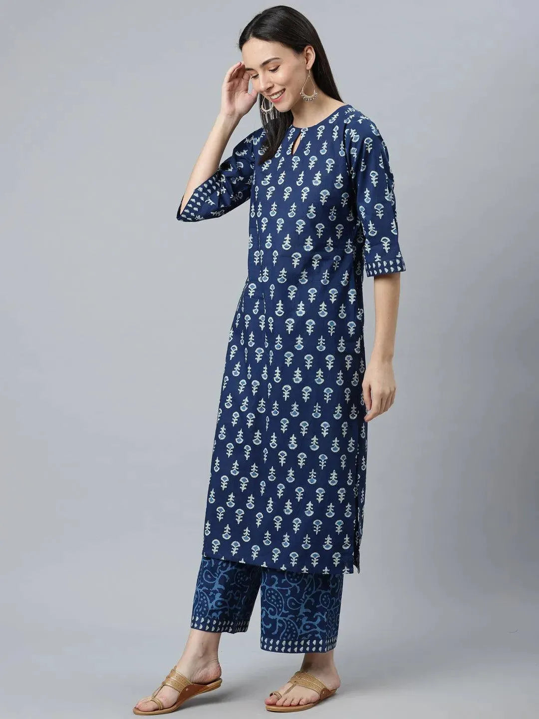 Blue Printed Cotton Suit Set - Libas