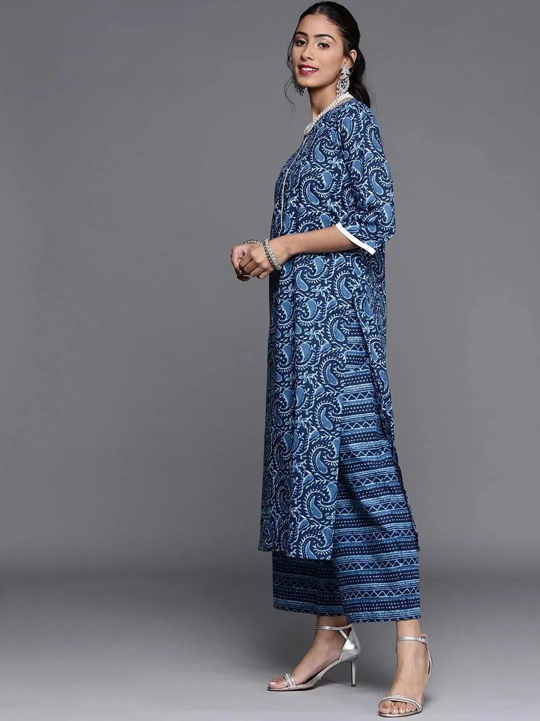 Blue Printed Cotton Suit Set - Libas