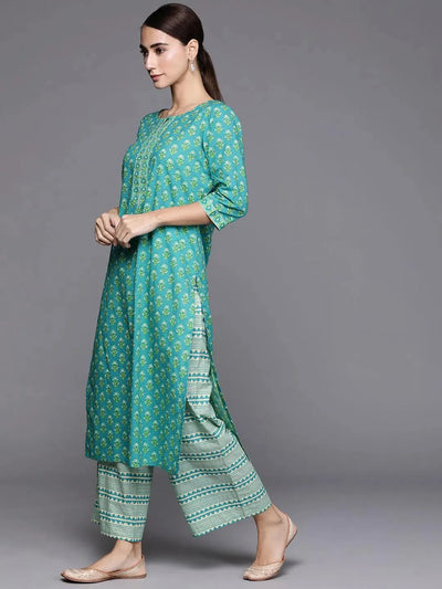 Blue Printed Cotton Suit Set - Libas