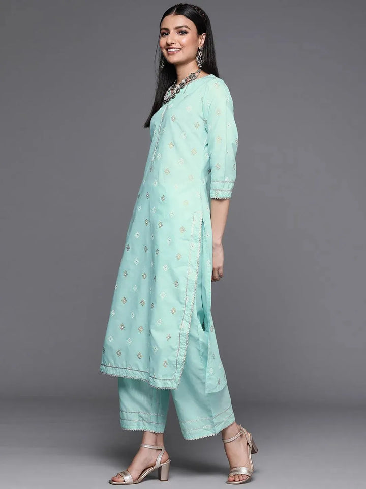 Blue Printed Cotton Suit Set - Libas