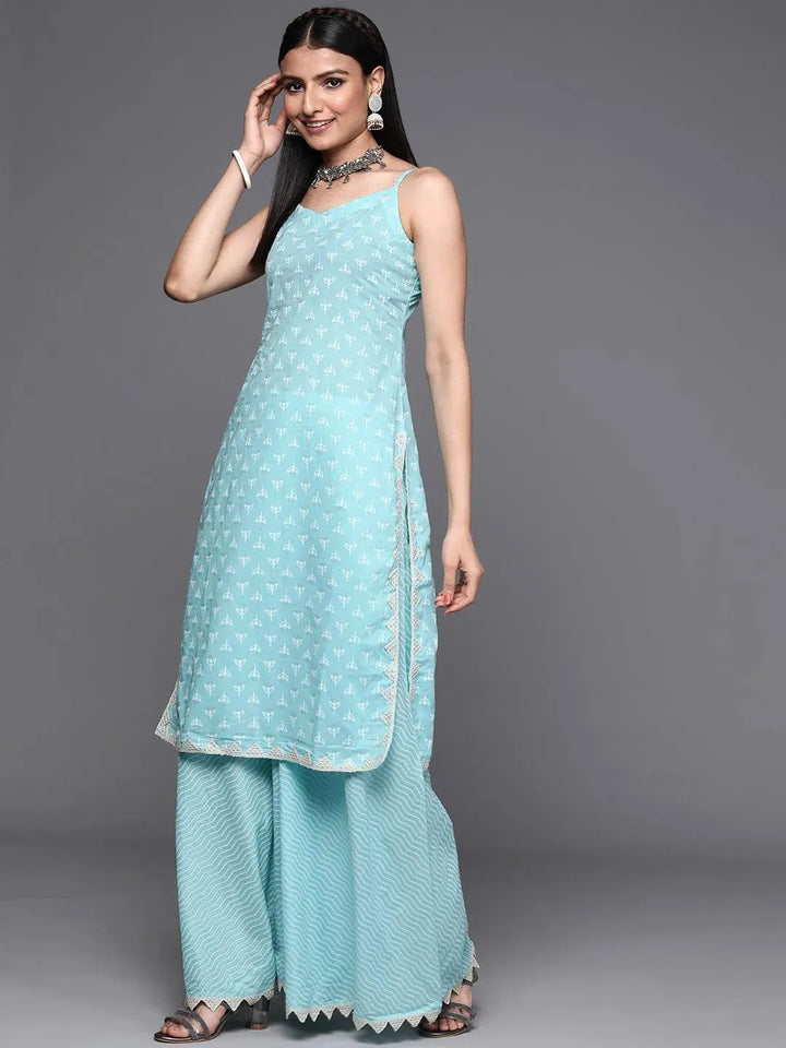 Blue Printed Cotton Suit Set - Libas