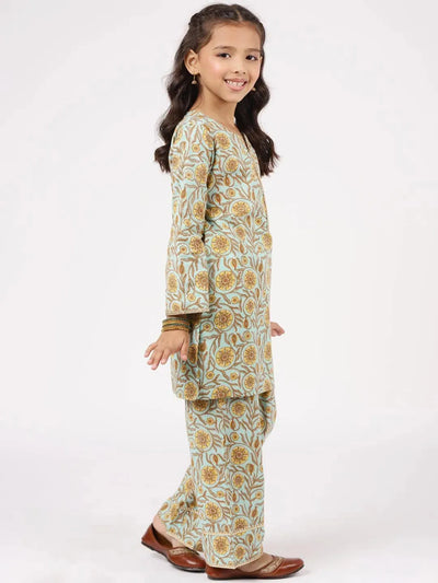 Blue Printed Cotton Suit Set - Libas