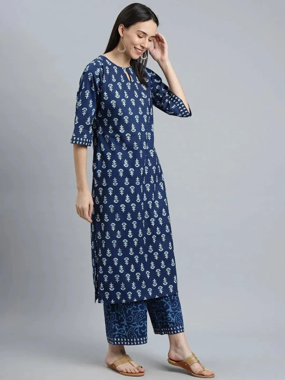 Blue Printed Cotton Suit Set - Libas