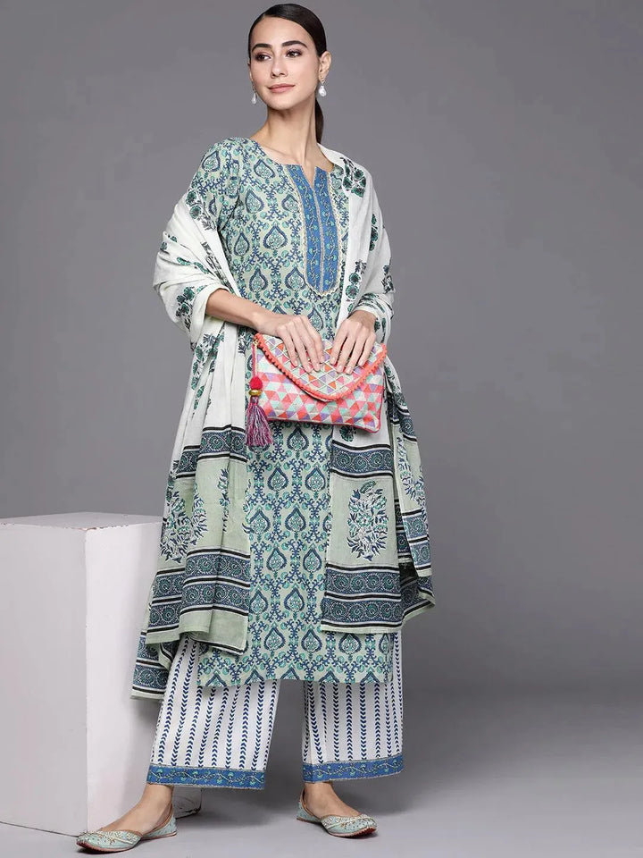 Blue Printed Cotton Suit Set - Libas