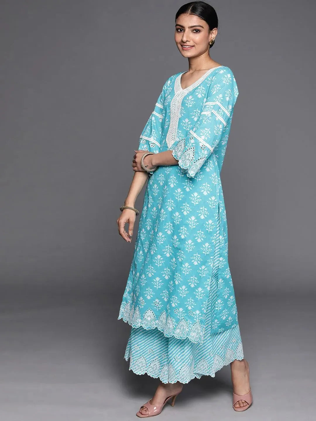 Blue Printed Cotton Suit Set - Libas